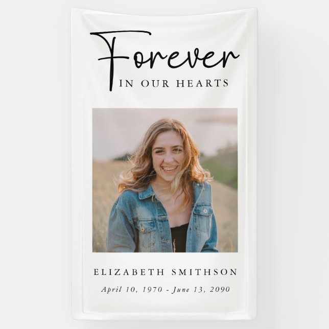 Funeral Photo Forever in our Hearts Poem Prayer Banner (Vertical)