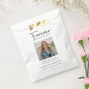 Funeral Photo Forever in our Hearts Poem Prayer Favour Bags