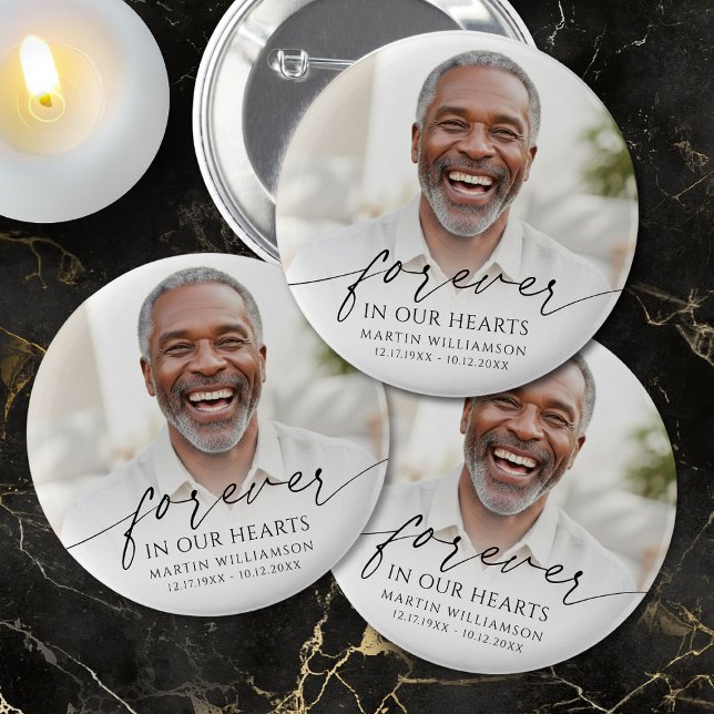 Funeral Photo Memorial Forever In Our Hearts 6 Cm Round Badge (Creator Uploaded)