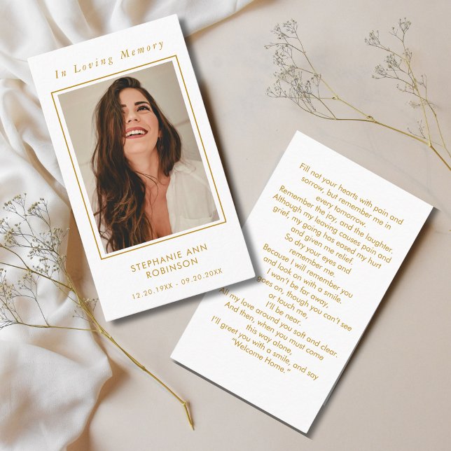 Funeral Photo Memorial Gold Script Prayer Card (Creator Uploaded)