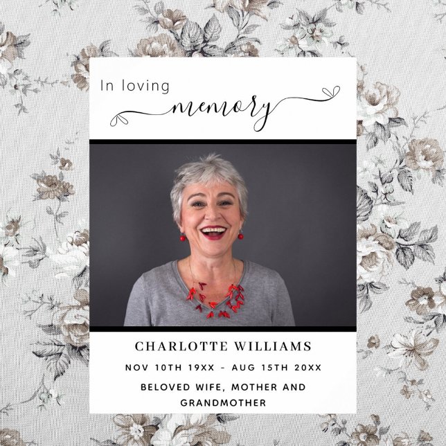 Funeral photo memorial white black hearts welcome poster (Creator Uploaded)