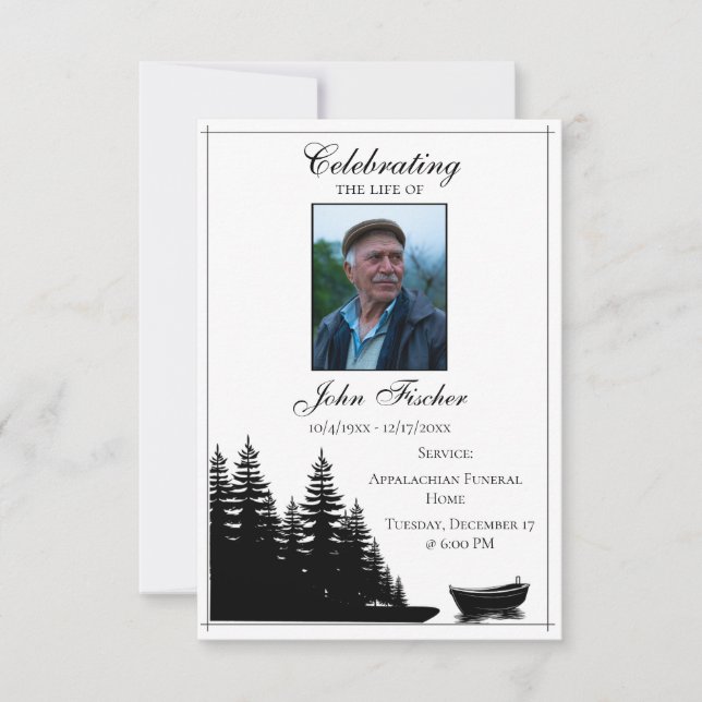 Funeral Photo Prayer Card Black White Bible Verse (Front)