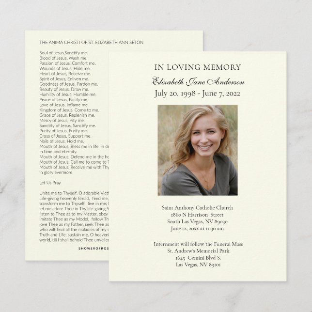 Funeral Photo Prayer Religious Catholic Card (Front/Back)
