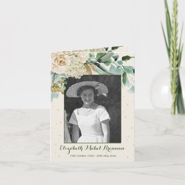 Funeral Photo  Rose Floral Elegant  Green Foliage Invitation (Front)