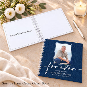 Funeral Photo Sympathy Memorial Denim Guest Book