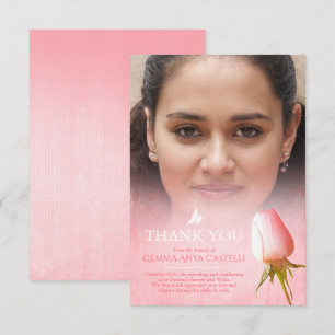 Funeral pink rose photo family thank you card