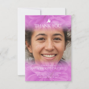 Funeral pink soft rose photo family thank you card