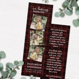 Funeral Prayer Bookmark Memorial 3 Photo Plaid