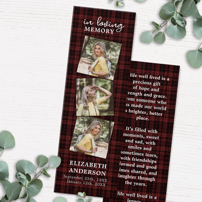 Funeral Prayer Bookmark Memorial 3 Photo Plaid (Creator Uploaded)