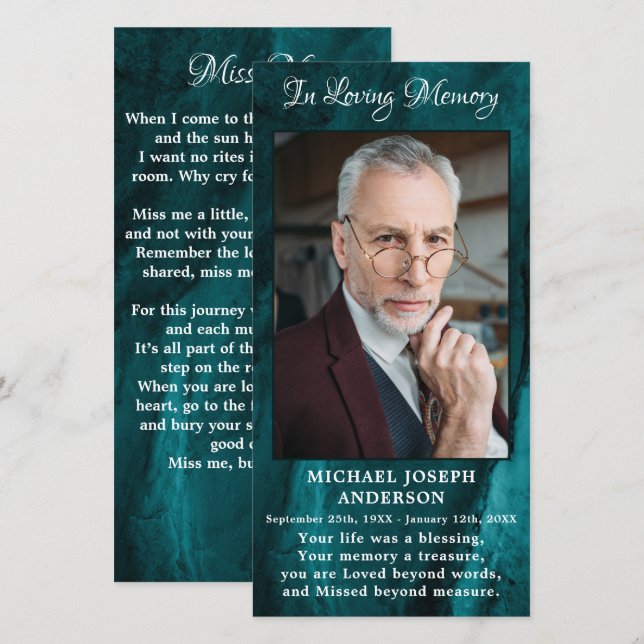 Funeral Prayer Bookmark Memorial Sympathy Photo (Front/Back)