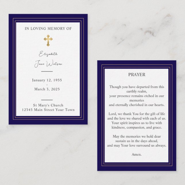  Funeral Prayer Card  Floral Cross  (Front/Back)