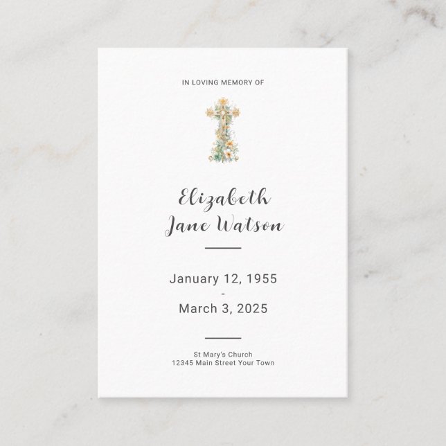  Funeral Prayer Card Floral Cross (Front)