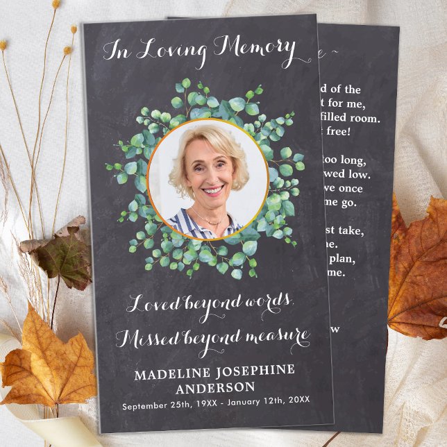 Funeral Prayer Card Rustic Elegant Greenery  (Creator Uploaded)