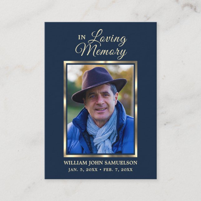 FUNERAL PRAYER THANK YOU Dark Blue PHOTO Business Card (Front)