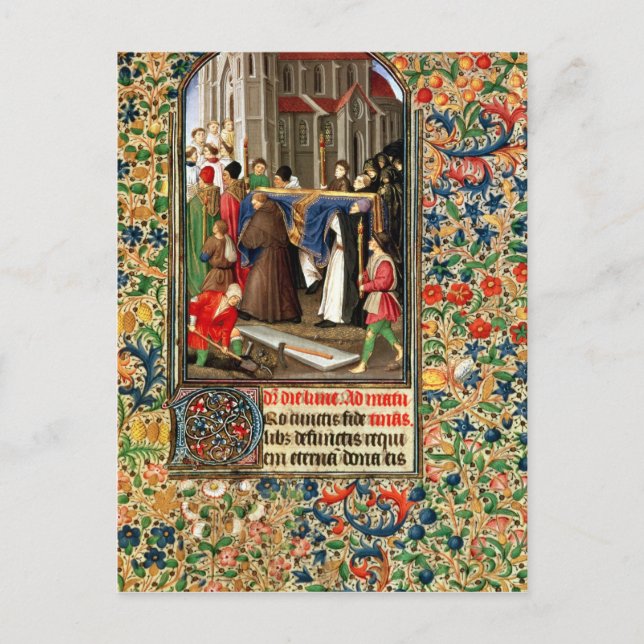 Funeral procession with grave-diggers postcard (Front)