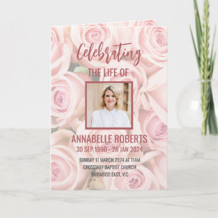 Funeral Program - Bouquet of Soft Pink Roses  Programme