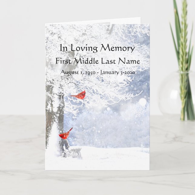 Funeral Program Cardinal Red Birds Winter Snow Programme (Front)