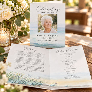 Funeral Program, Celebration of Life, Beach Design Flyer