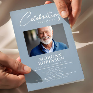 Funeral Program, Celebration of Life, Dusty Blue Flyer