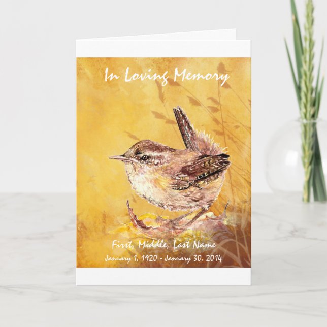 Funeral Program Custom Watercolor Wren Bird Programme (Front)