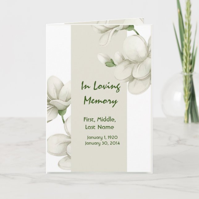 Funeral Program Custom White Flowers Programme (Front)
