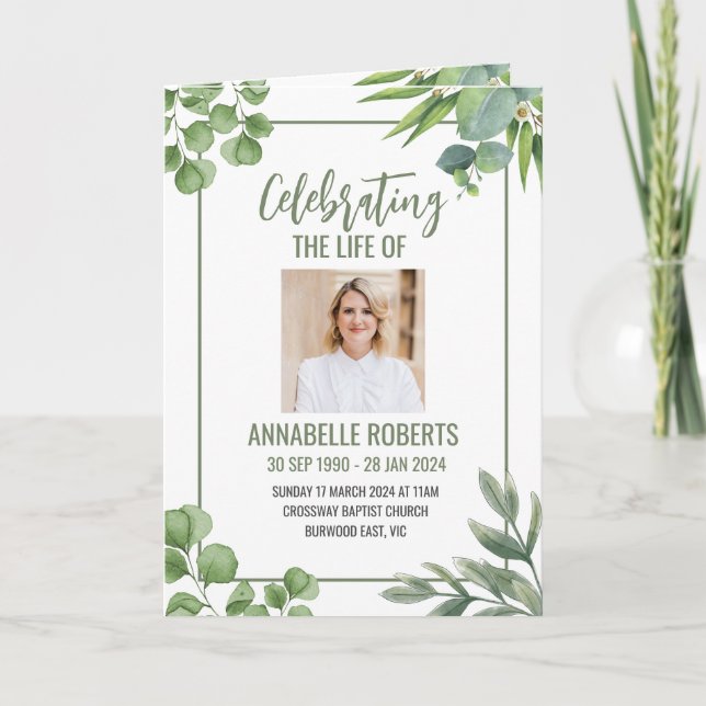 Funeral Program - Eucalyptus Leaves Design Programme (Front)