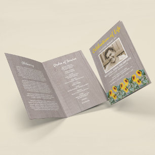 Funeral Program Orbituary Rustic Sunflower Programme