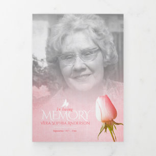 Funeral program order of service pink rose Tri-Fold programme