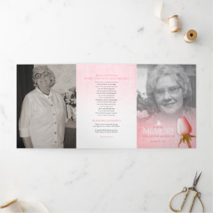 Funeral program order of service pink rose Tri-Fold programme