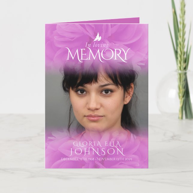 Funeral program order of service purple rose photo programme (Front)