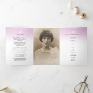 Funeral program order of service purple rose Tri-Fold programme