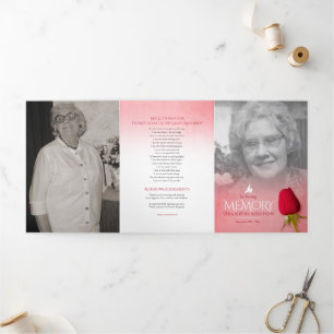Funeral program order of service red rose Tri-Fold programme