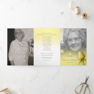 Funeral program order of service yellow rose Tri-Fold programme