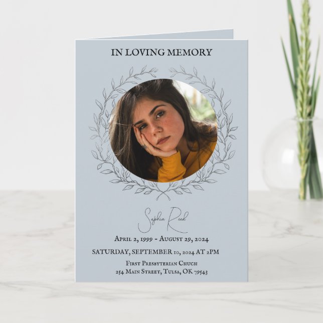 Funeral program photo in circle wreath thank you card (Front)