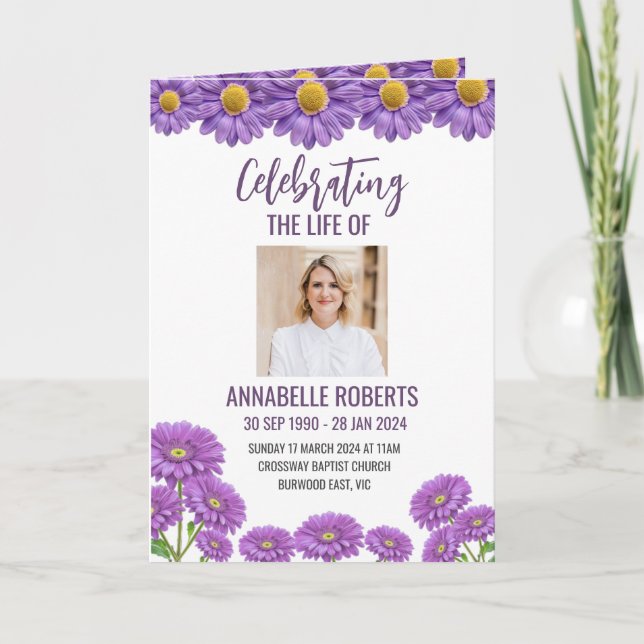 Funeral Program - Purple Gerberas Design Programme (Front)