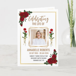 Funeral Program - Red Roses And Golden Border Programme