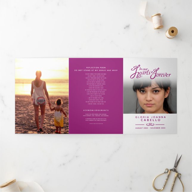 Funeral program service in our hearts mulberry Tri-Fold programme (Outside)