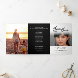 Funeral program service in our hearts white black Tri-Fold programme