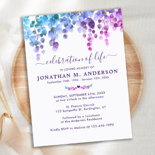 Funeral Purple Greenery Celebration Of Life Invitation Postcard
