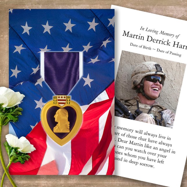 Funeral Purple Heart Medal Prayer Sympathy Cards (military sympathy card, military prayer cards, funeral prayer card, death, military funeral cards)