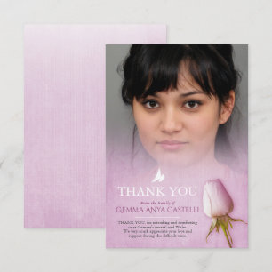 Funeral purple rose photo family thank you card
