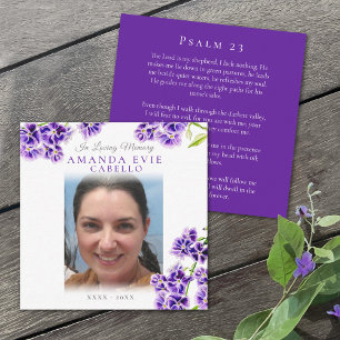 Funeral purple sky flower poem photo keepsake card