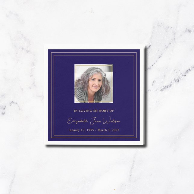  Funeral Reception In Loving Memory Navy & Gold  Napkin (Creator Uploaded)