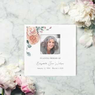  Funeral Reception In Loving Memory Peach Roses  Napkin
