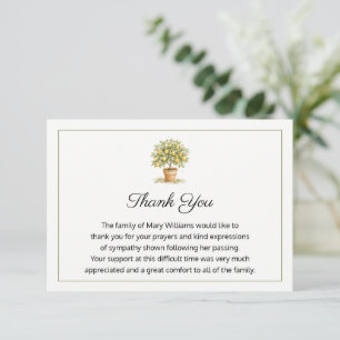 Funeral Religious Memorial Lemon Tree Floral Thank You Card