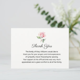 Funeral Religious Memorial Pink Rose Floral Thank You Card