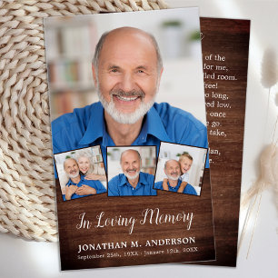 Funeral Rustic 4 Photo Collage Prayer Cards