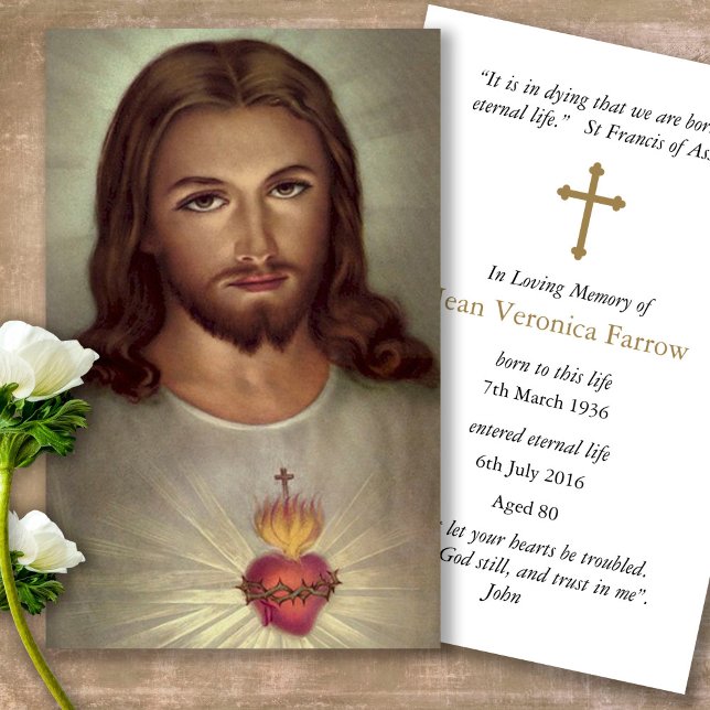 Funeral Sacred Heart Jesus Prayer Sympathy Cards (catholic, religious, celebration of life, in loving memory of, prayer cards for bereavement)