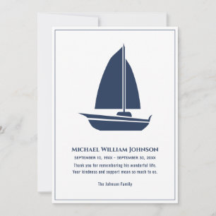 Funeral Sailboat Sailing Boat Nautical Blue White Thank You Card