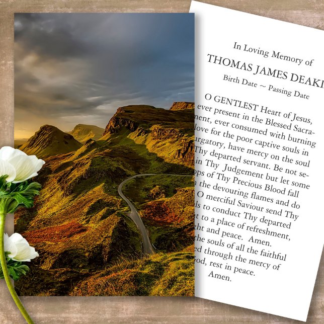 Funeral Scottish Landscape Prayer Sympathy Cards (Forever in our hearts, celebration of life, in loving memory of, prayer cards for bereavement)